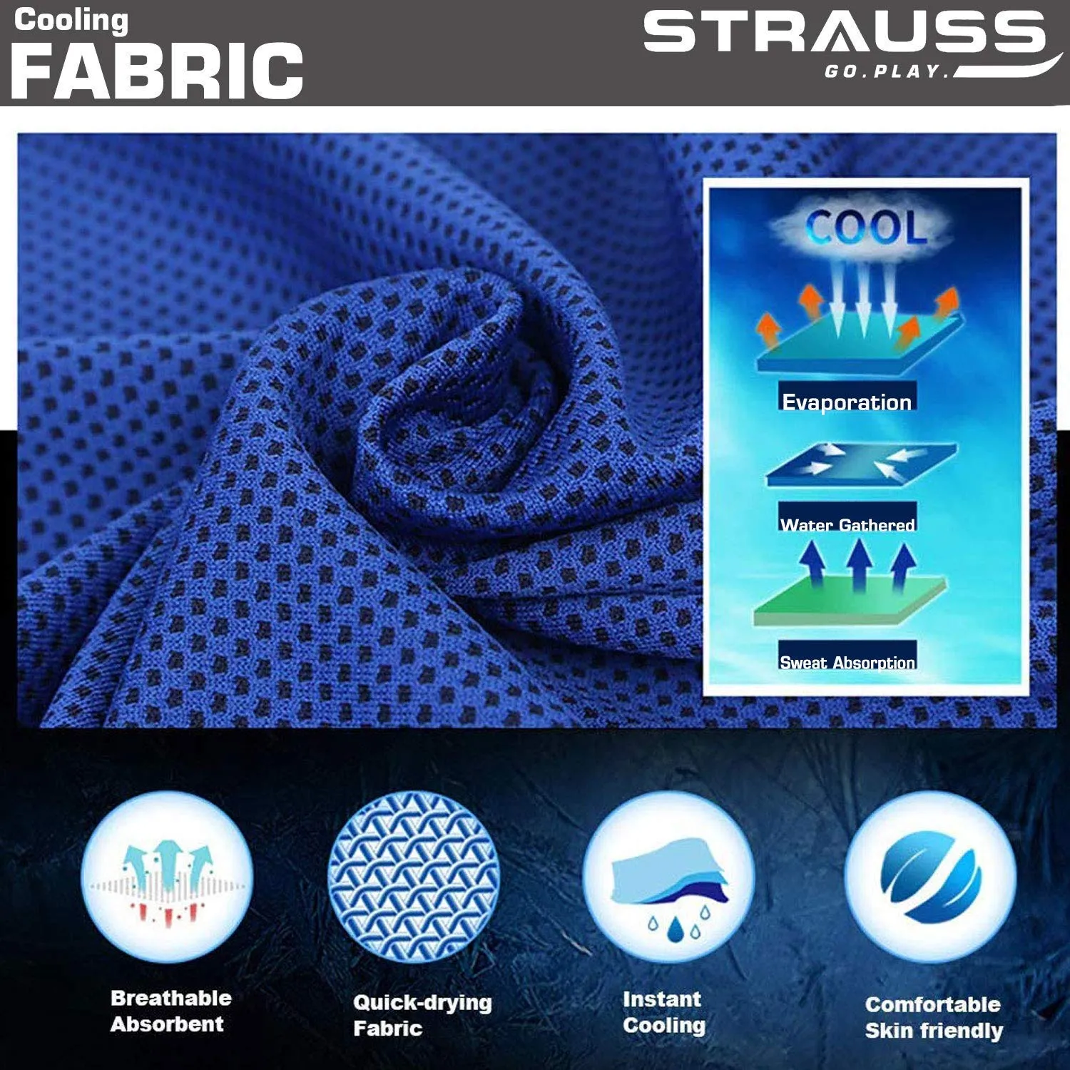 Strauss Meditation Designer Yoga Mat 5 mm (Navy Blue), Yoga Block (Navy Blue) Pair, Anti-Slip Yoga Towel (Blue) and Yoga Belt (Blue)