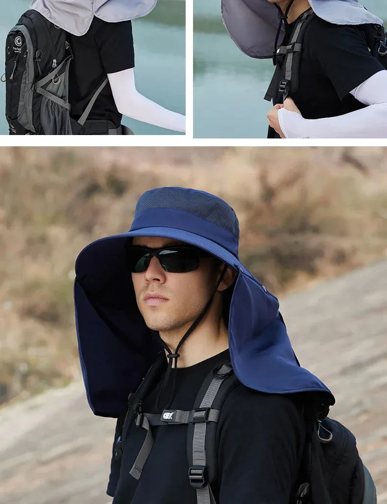 Summer Sun Hats Double Layer UV Protection Fishing Hunting Outdoor Cap Men Hiking Camping Visor Hat Removable Fisherman Hat