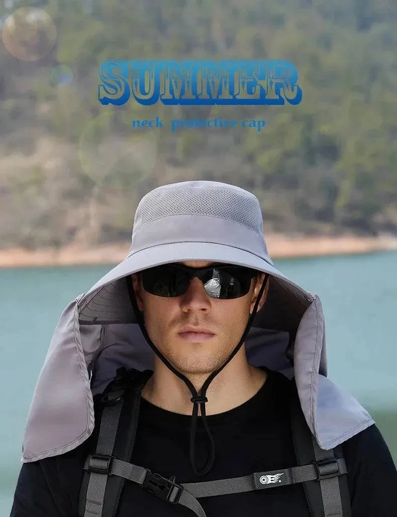 Summer Sun Hats Double Layer UV Protection Fishing Hunting Outdoor Cap Men Hiking Camping Visor Hat Removable Fisherman Hat