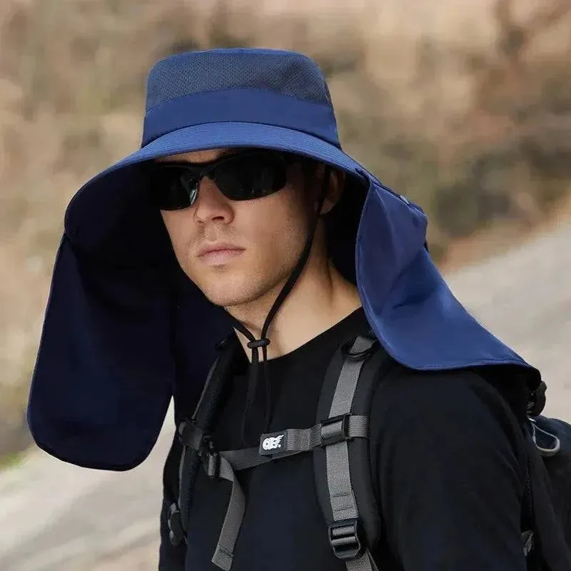 Summer Sun Hats Double Layer UV Protection Fishing Hunting Outdoor Cap Men Hiking Camping Visor Hat Removable Fisherman Hat