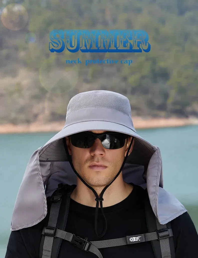 Summer Sun Hats Double Layer UV Protection Fishing Hunting Outdoor Cap Men Hiking Camping Visor Hat Removable Fisherman Hat