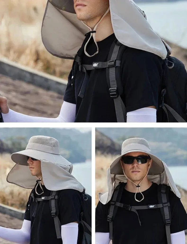 Summer Sun Hats Double Layer UV Protection Fishing Hunting Outdoor Cap Men Hiking Camping Visor Hat Removable Fisherman Hat
