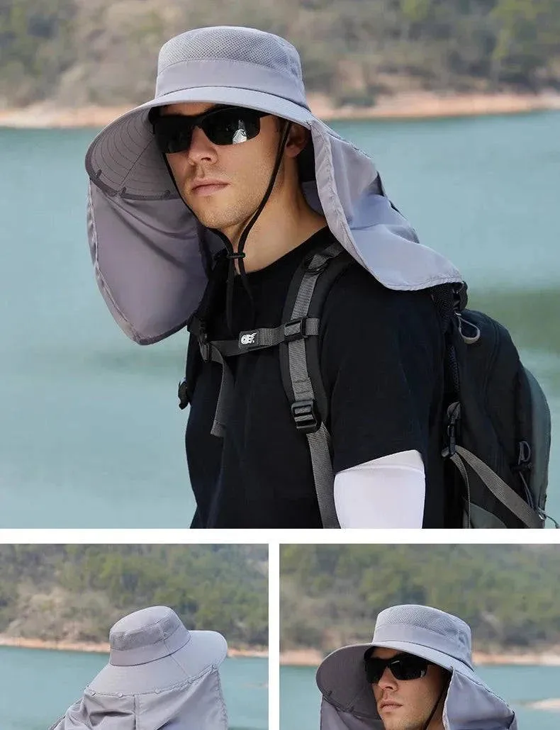 Summer Sun Hats Double Layer UV Protection Fishing Hunting Outdoor Cap Men Hiking Camping Visor Hat Removable Fisherman Hat