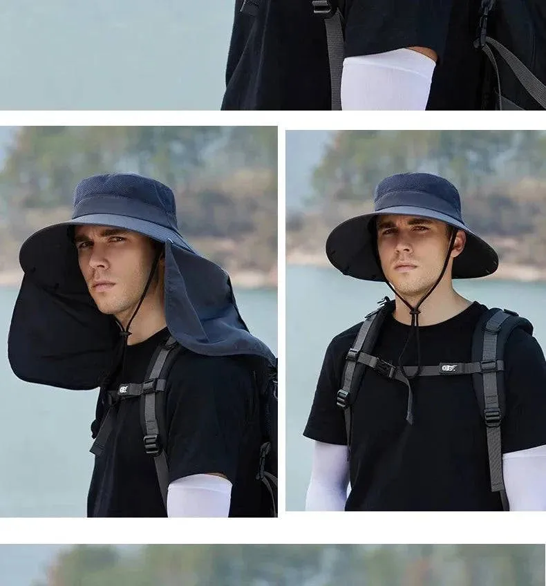 Summer Sun Hats Double Layer UV Protection Fishing Hunting Outdoor Cap Men Hiking Camping Visor Hat Removable Fisherman Hat