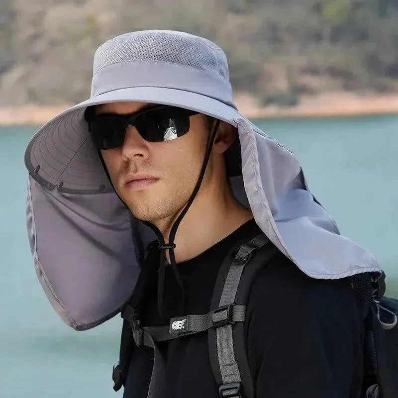 Summer Sun Hats Double Layer UV Protection Fishing Hunting Outdoor Cap Men Hiking Camping Visor Hat Removable Fisherman Hat