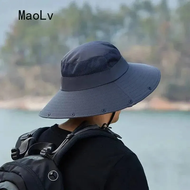 Summer Sun Hats Double Layer UV Protection Fishing Hunting Outdoor Cap Men Hiking Camping Visor Hat Removable Fisherman Hat