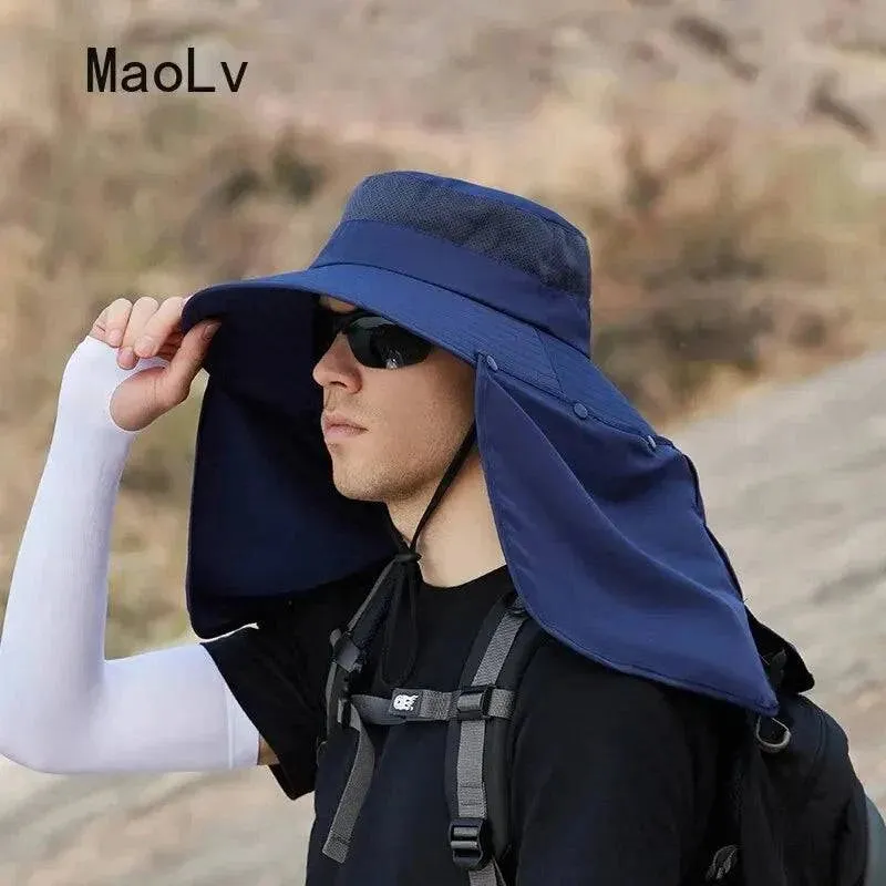 Summer Sun Hats Double Layer UV Protection Fishing Hunting Outdoor Cap Men Hiking Camping Visor Hat Removable Fisherman Hat