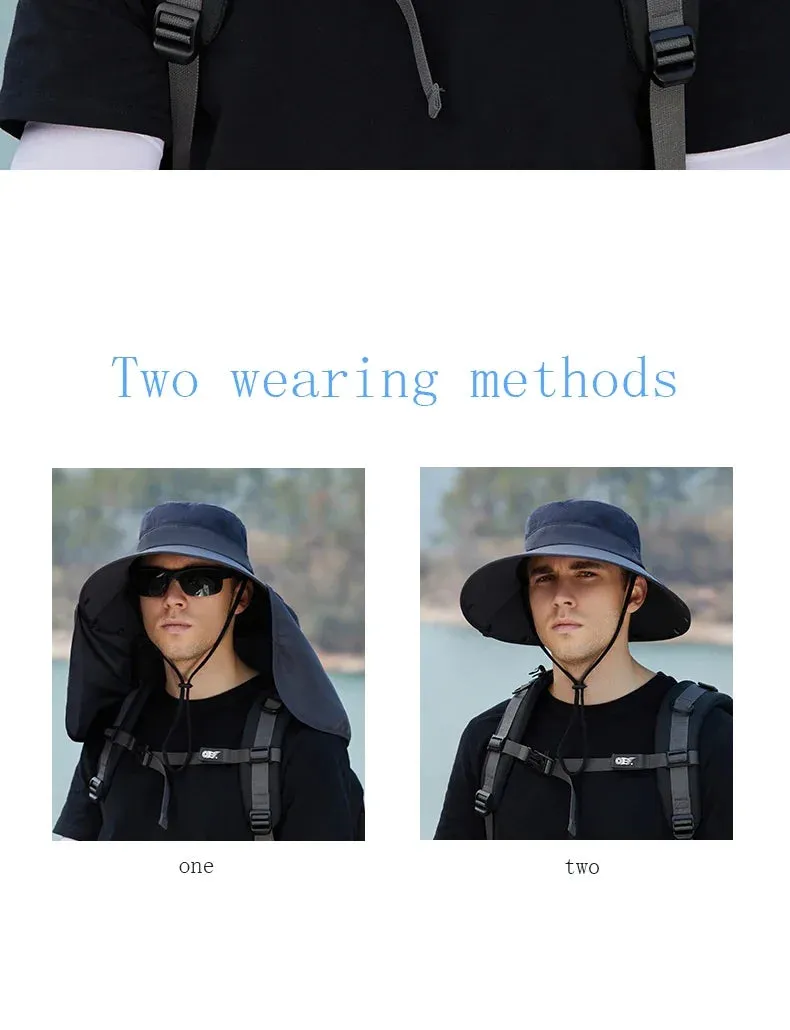 Summer Sun Hats Double Layer UV Protection Fishing Hunting Outdoor Cap Men Hiking Camping Visor Hat Removable Fisherman Hat