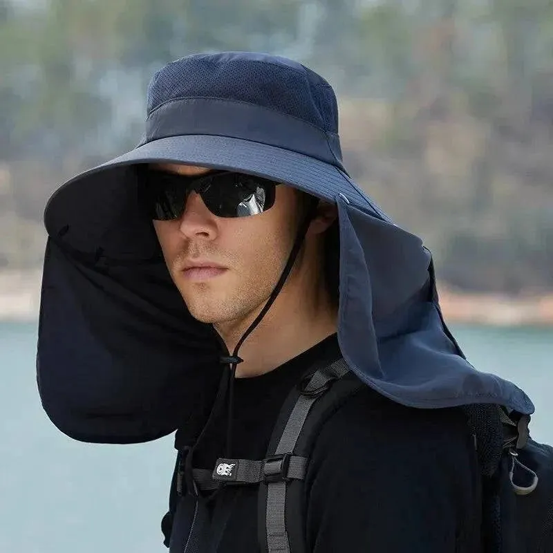 Summer Sun Hats Double Layer UV Protection Fishing Hunting Outdoor Cap Men Hiking Camping Visor Hat Removable Fisherman Hat