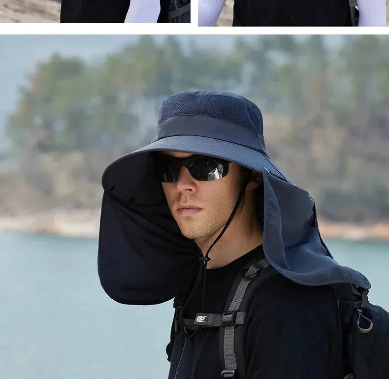 Summer Sun Hats Double Layer UV Protection Fishing Hunting Outdoor Cap Men Hiking Camping Visor Hat Removable Fisherman Hat