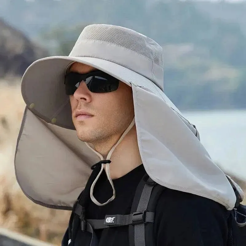 Summer Sun Hats Double Layer UV Protection Fishing Hunting Outdoor Cap Men Hiking Camping Visor Hat Removable Fisherman Hat