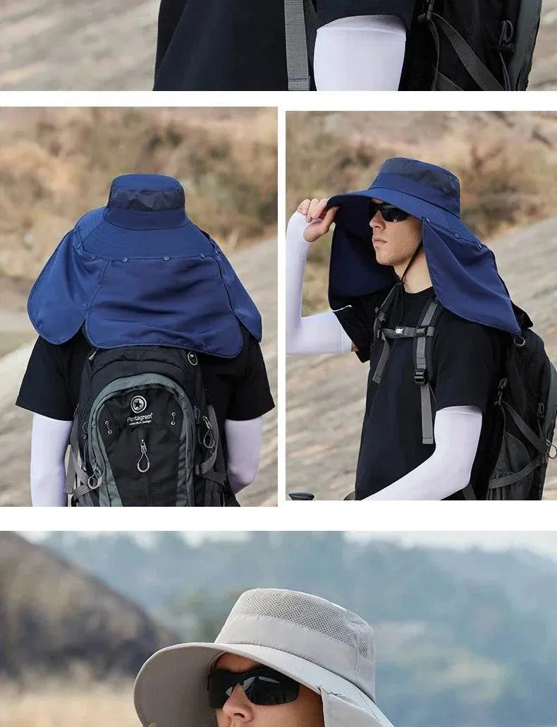 Summer Sun Hats Double Layer UV Protection Fishing Hunting Outdoor Cap Men Hiking Camping Visor Hat Removable Fisherman Hat
