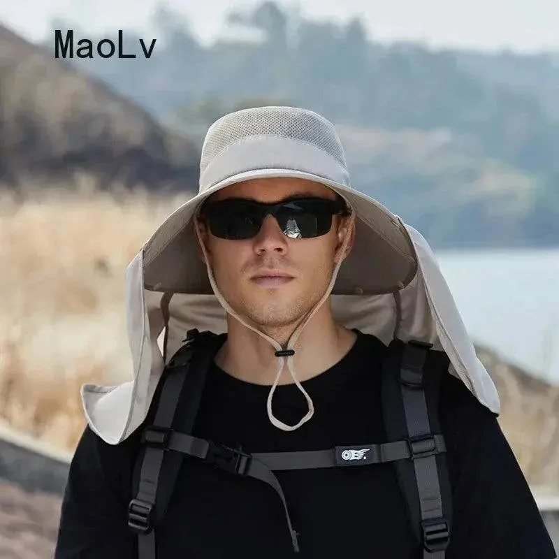 Summer Sun Hats Double Layer UV Protection Fishing Hunting Outdoor Cap Men Hiking Camping Visor Hat Removable Fisherman Hat