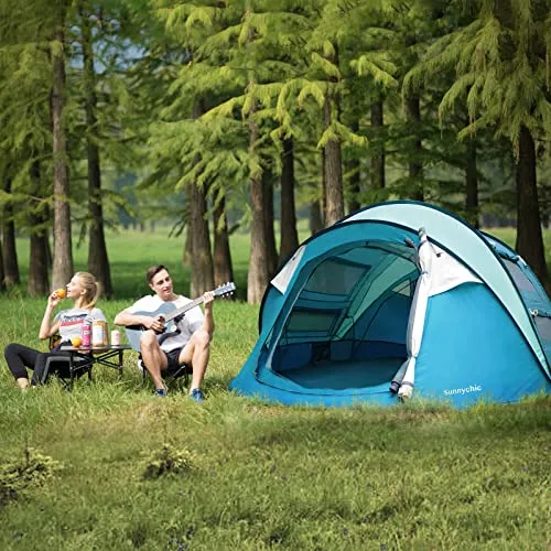 Sunnychic Double Layer 4 Person Easy Pop Up Camping Tent