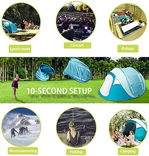 Sunnychic Double Layer 4 Person Easy Pop Up Camping Tent