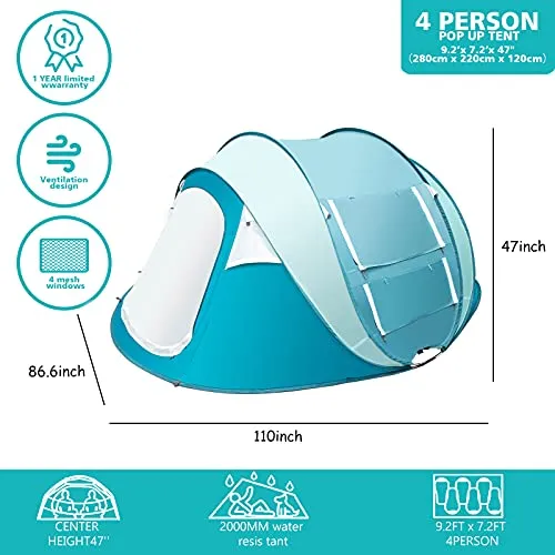 Sunnychic Double Layer 4 Person Easy Pop Up Camping Tent