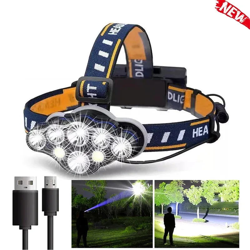 Super Powerful 8 LED Headlamp 8Mode High Power Fishing Headlight USB Rechargeable Outdoor Waterproof  Head Flashlight 18650 Lamp