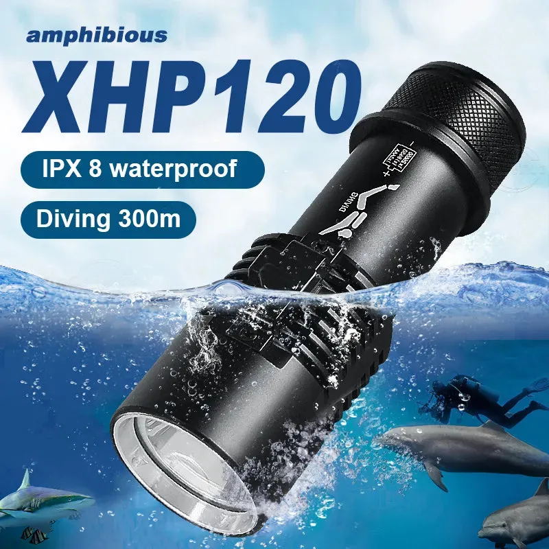 Super XHP120 Professional Diving Flashlight 300m Underwater Scuba Diving Torch IPX8 Waterproof Powerful Dive Light 26650 Battery