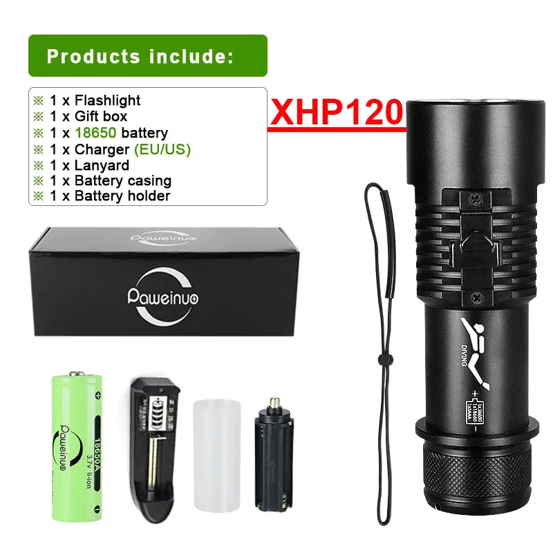 Super XHP120 Professional Diving Flashlight 300m Underwater Scuba Diving Torch IPX8 Waterproof Powerful Dive Light 26650 Battery