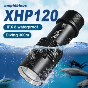Super XHP120 Professional Diving Flashlight 300m Underwater Scuba Diving Torch IPX8 Waterproof Powerful Dive Light 26650 Battery