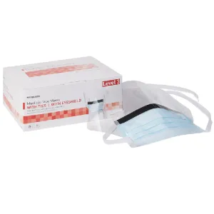 Surgical Face Mask Anti-Fog with Eye Shield Protector, Pleated with Tie Closure, ASTM Level 3 25/Box