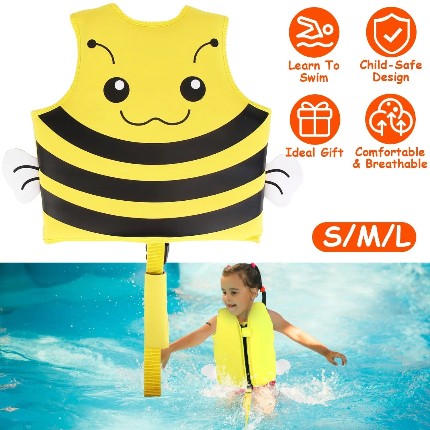 Swim Vest for Kids Float Jacket with Adjustable Crotch Strap