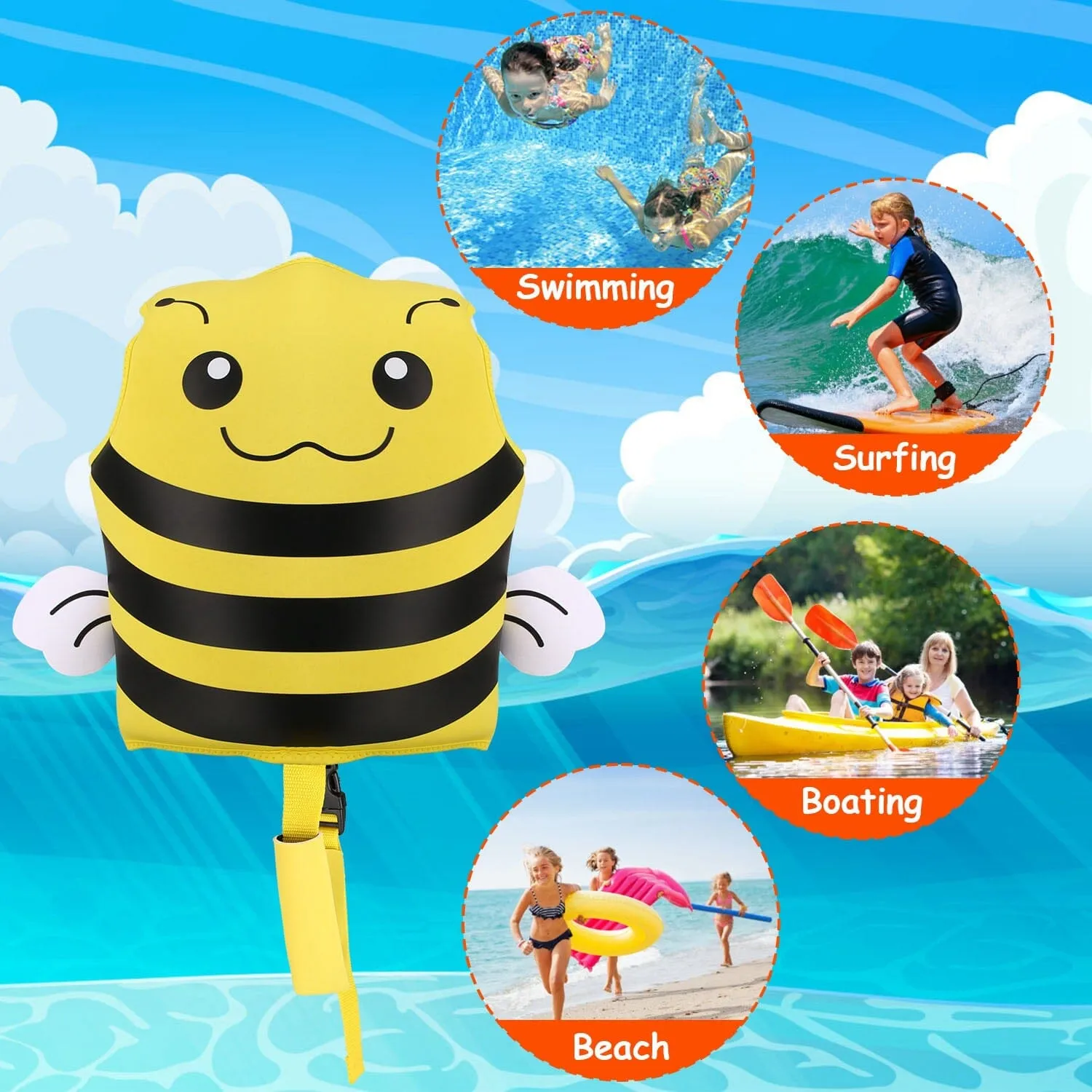 Swim Vest for Kids Float Jacket with Adjustable Crotch Strap