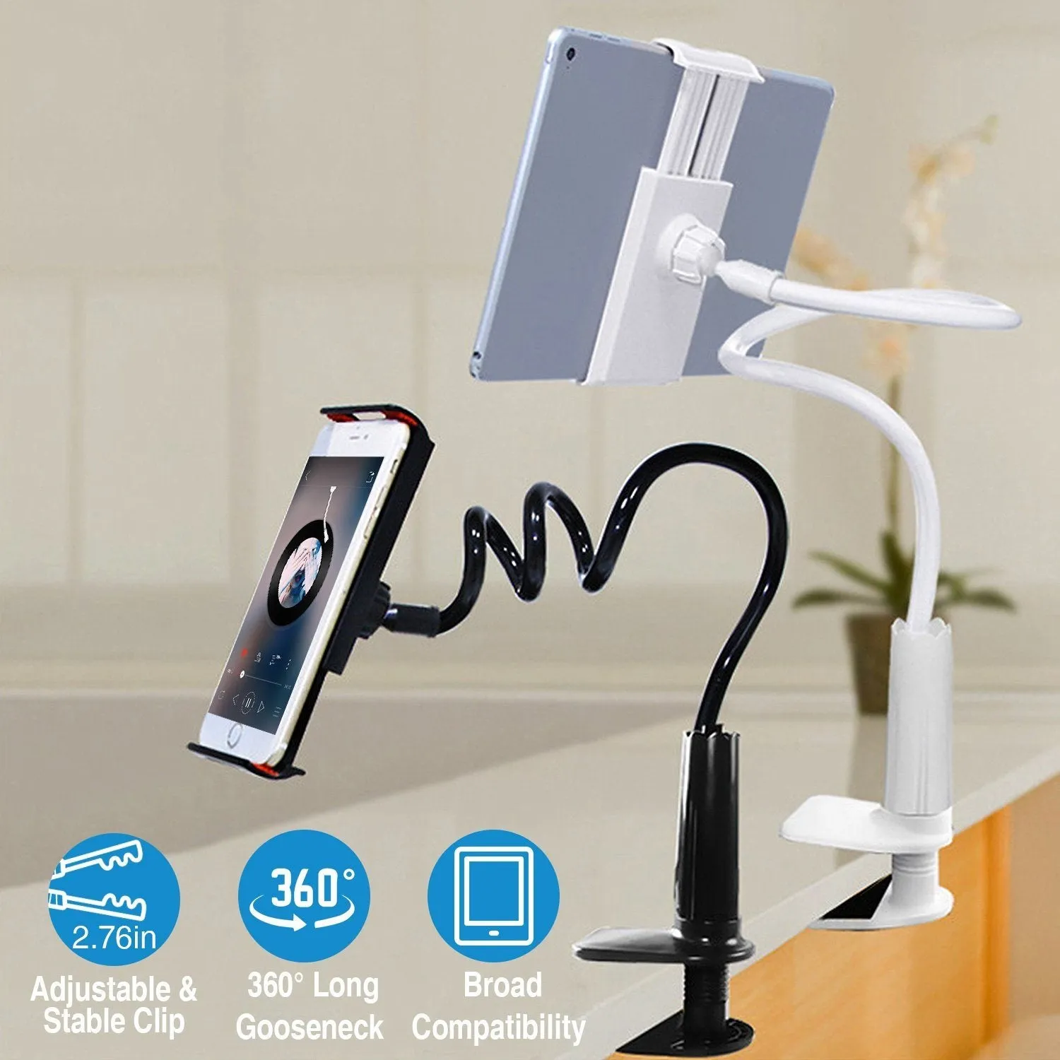 Tablet Gooseneck Stand Bracket with 360¬∞ Rotatable Clip