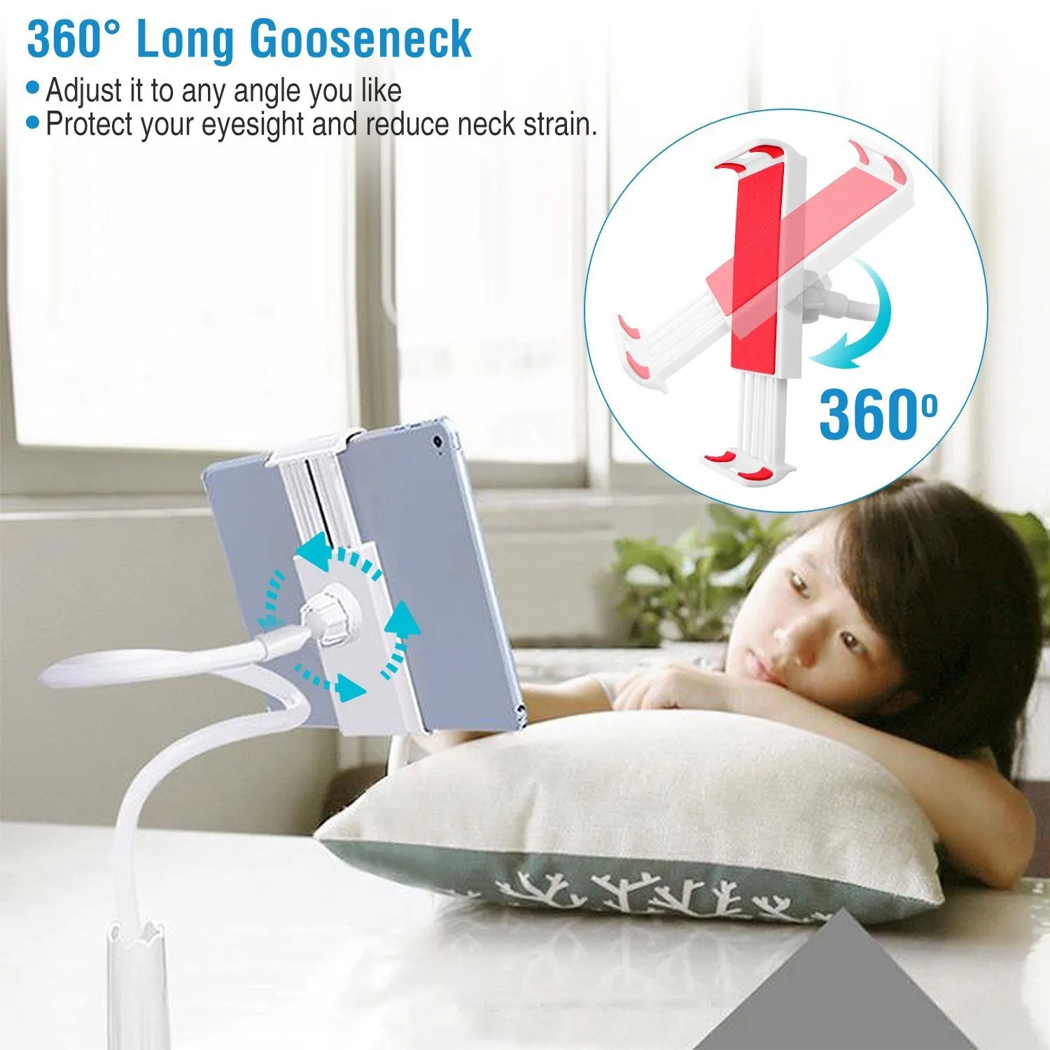 Tablet Gooseneck Stand Bracket with 360¬∞ Rotatable Clip