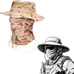 Tactical Boonie Hat, Camo Hats Balaclava Headband Set, Sun Hat with Balaclava Face Mask for Mountaineering(Color-12)