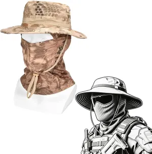 Tactical Boonie Hat, Camo Hats Balaclava Headband Set, Sun Hat with Balaclava Face Mask for Mountaineering(Color-5)