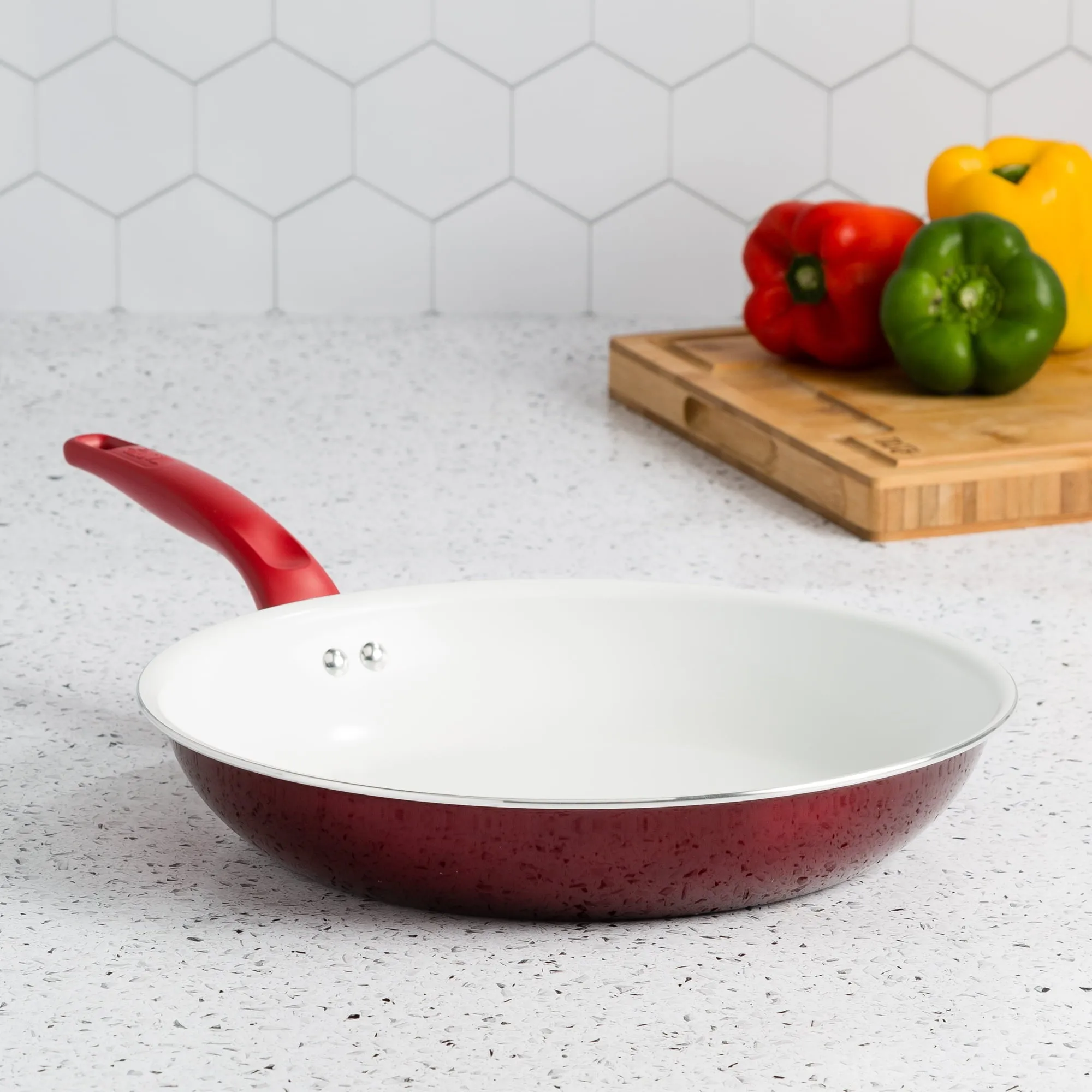 Tasty Ceramic Titanium Reinforced Non-Stick Fry Pan, Red, 12"