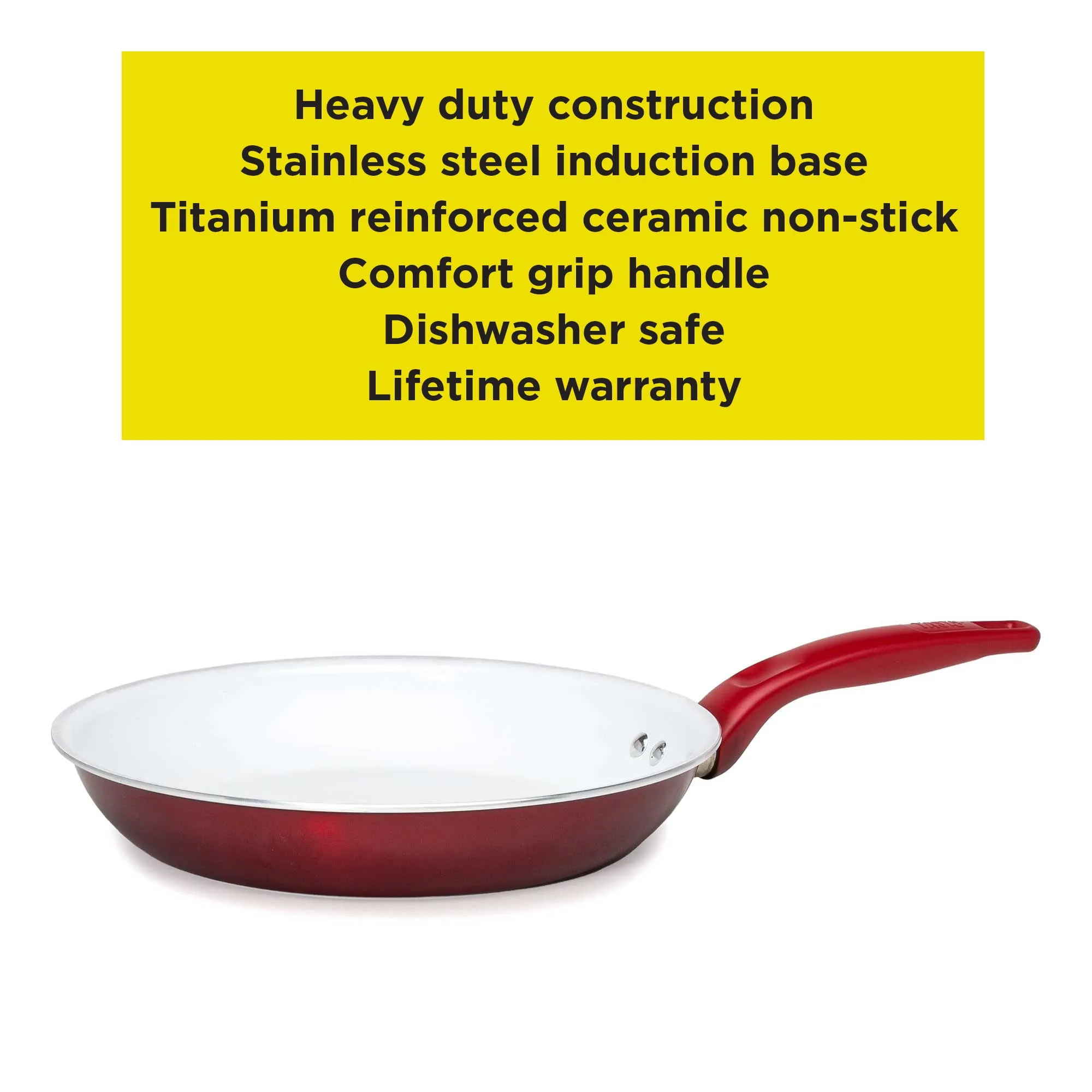 Tasty Ceramic Titanium Reinforced Non-Stick Fry Pan, Red, 12"