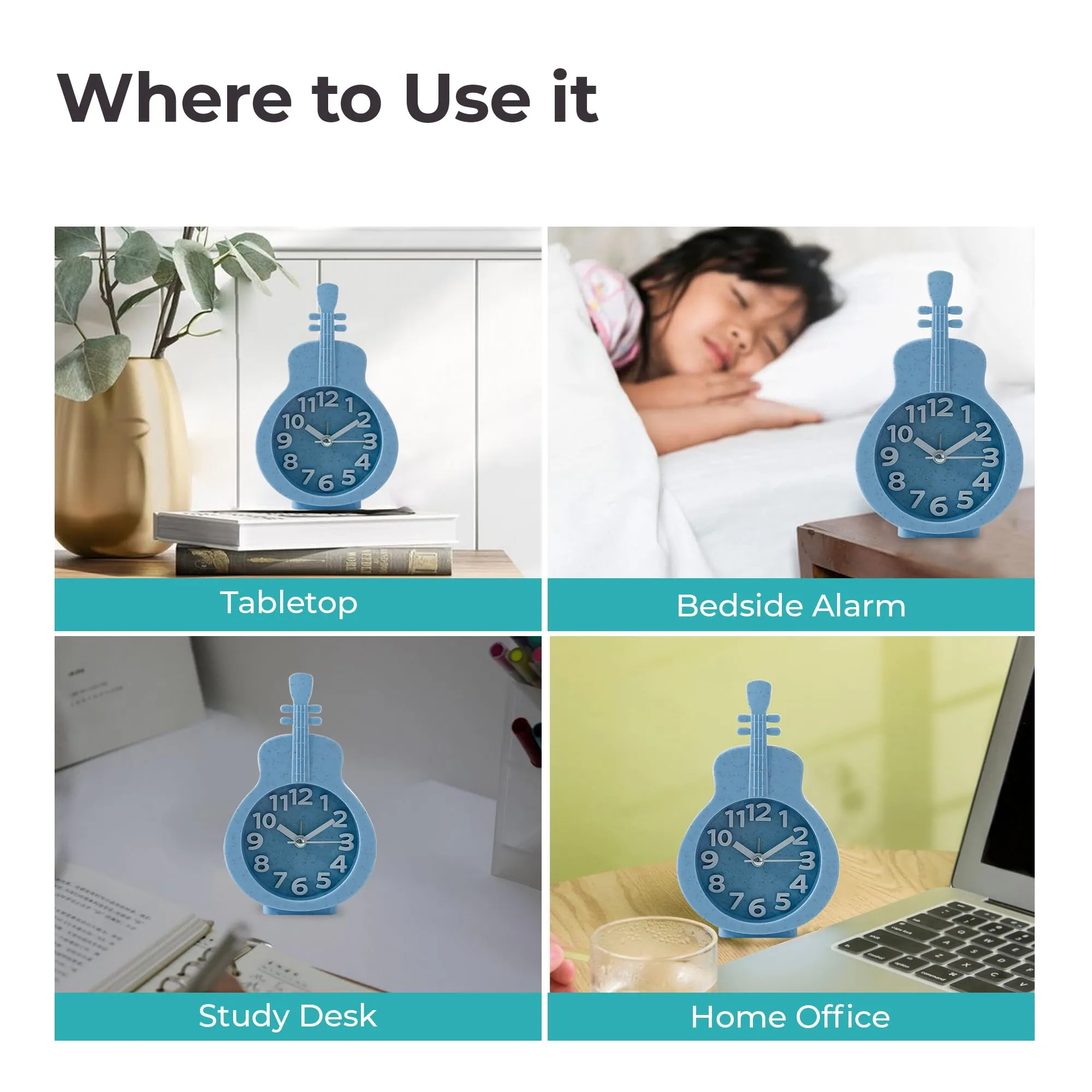 The Better Home Alarm Clock (15cm) |Alarm Clock for Students |Alarm Clock for Bedroom |Loud Alarm Clock for Heavy Sleepers |Mini Alarm Clock for Kids |Violin Shaped Table Clock for Study Table - Blue