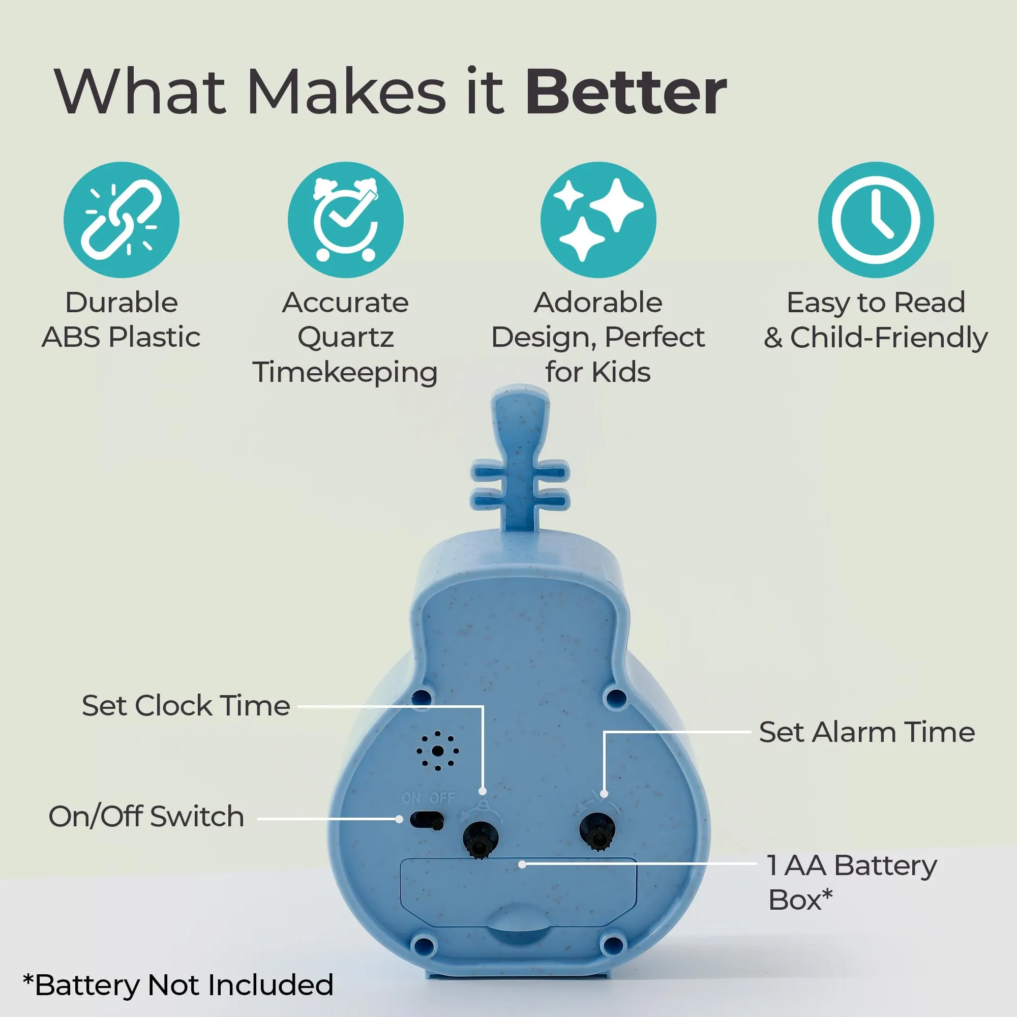 The Better Home Alarm Clock (15cm) |Alarm Clock for Students |Alarm Clock for Bedroom |Loud Alarm Clock for Heavy Sleepers |Mini Alarm Clock for Kids |Violin Shaped Table Clock for Study Table - Blue