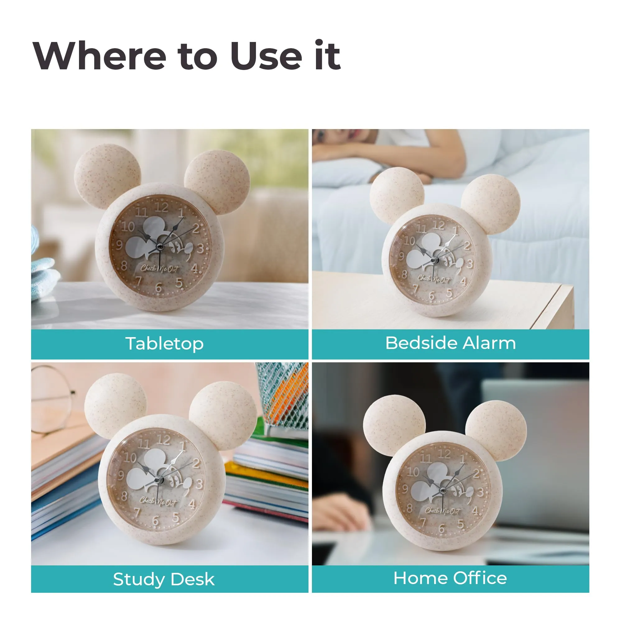 The Better Home Alarm Clock (15cm) | Alarm Clock For Students | Alarm Clock For Heavy Sleepers| Alarm Clock For Kids | Alarm Clock For Bedroom | Mickey Mouse Shaped Table Clock For Study Table - Beige