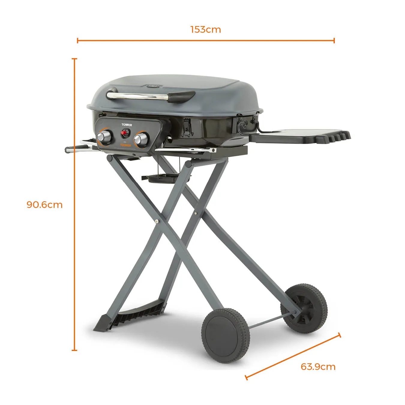 Tower Tourer Two Burner Portable Gas BBQ - Grey