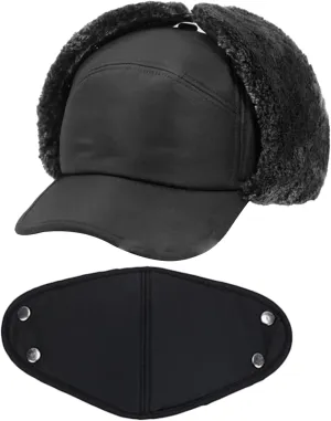 Trapper Hat for Men Women, Windproof Hat with Ear Flaps  Mask, Warm Men's Winter Hat for Skiing Fishing Camping Cold Weather, Trapper Hat for Men Black