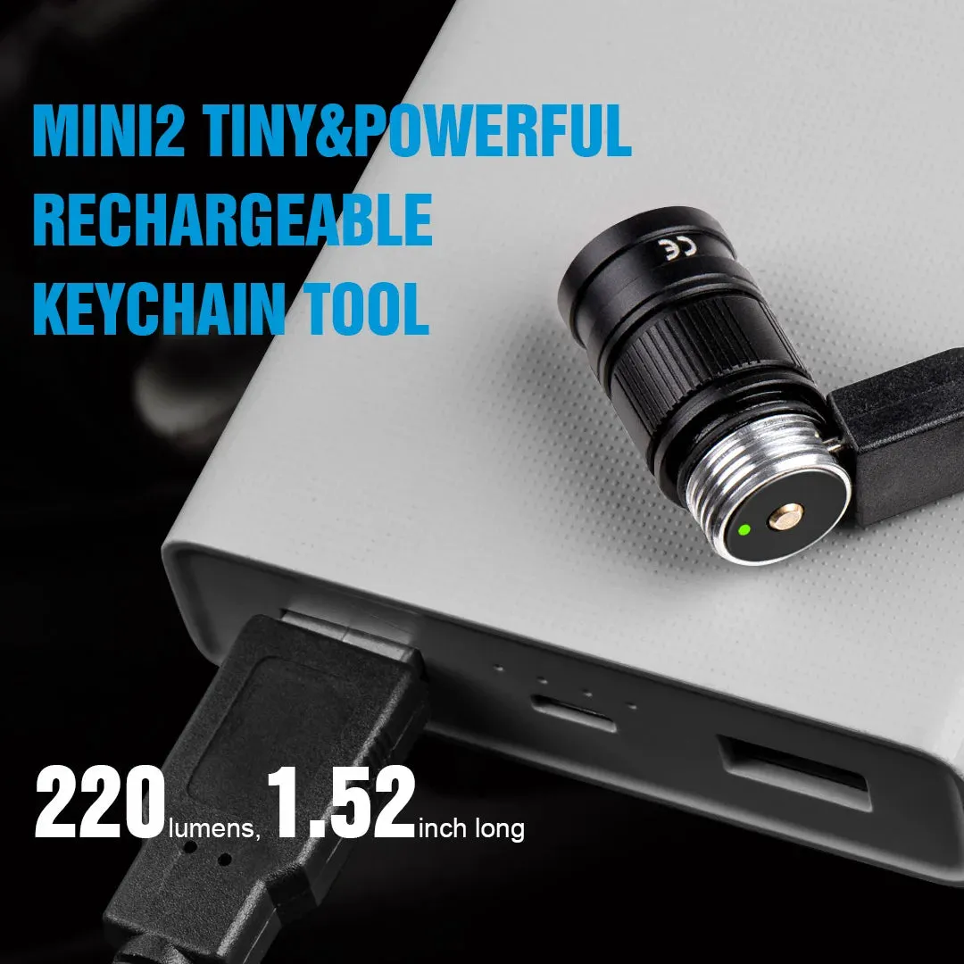 Trustfire Mini2 Mini Led Flashlight Keychain 220 Lumen EDC USB Rechargeable Light 2 Switchs Mode IPX8 Powerful Pocket Lamp Torch