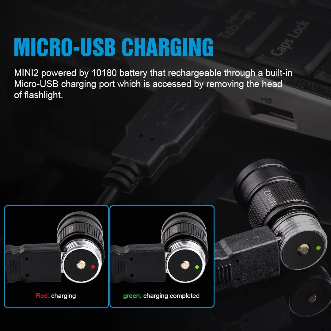 Trustfire Mini2 Mini Led Flashlight Keychain 220 Lumen EDC USB Rechargeable Light 2 Switchs Mode IPX8 Powerful Pocket Lamp Torch