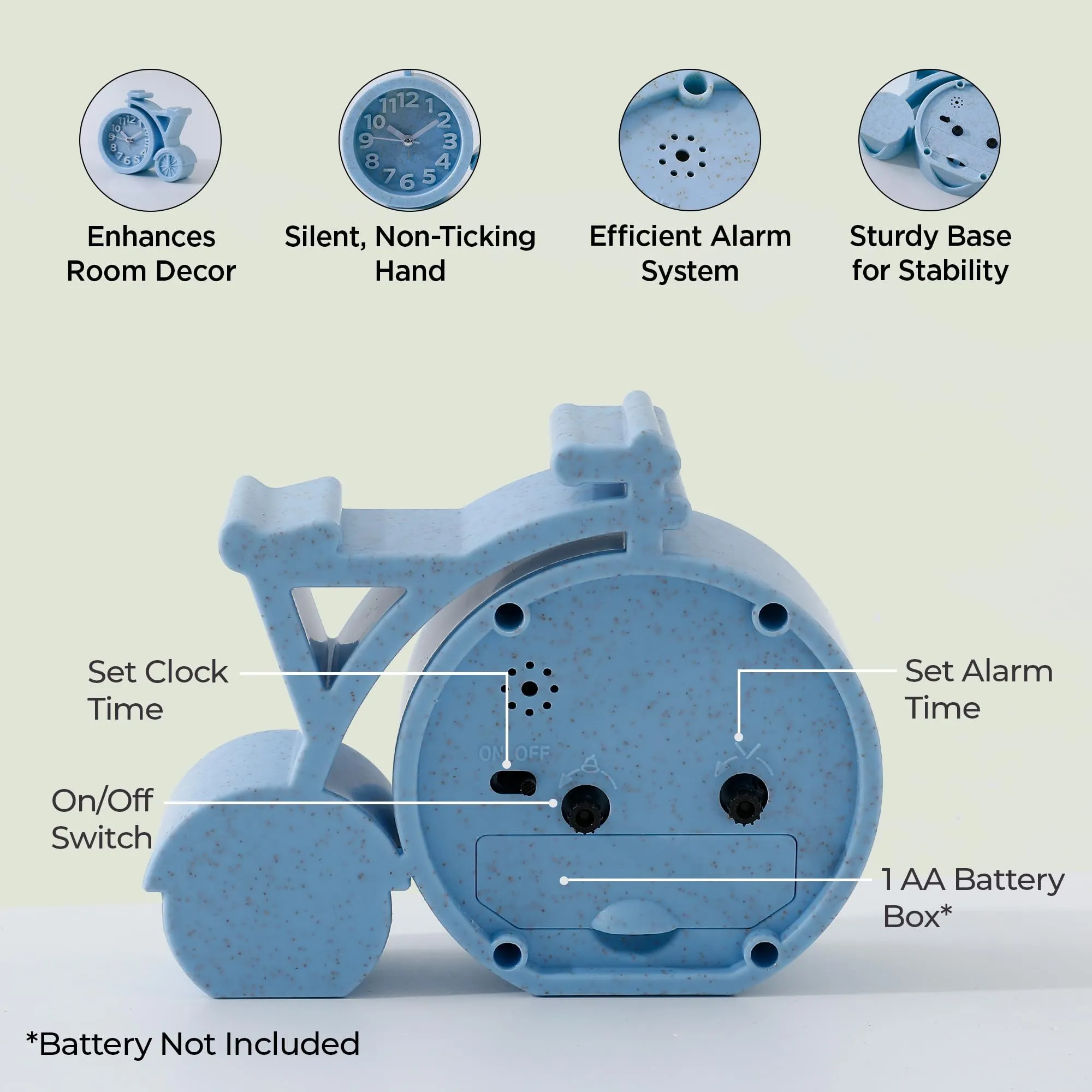 UMAI Alarm Clock (13cm) |Alarm Clock For Students |Loud Alarm Clock For Heavy Sleepers |Mini Alarm Clock For Kids |Alarm Clock For Bedroom |Table Watch| Cycle Shaped Table Clock For Study Table - Blue