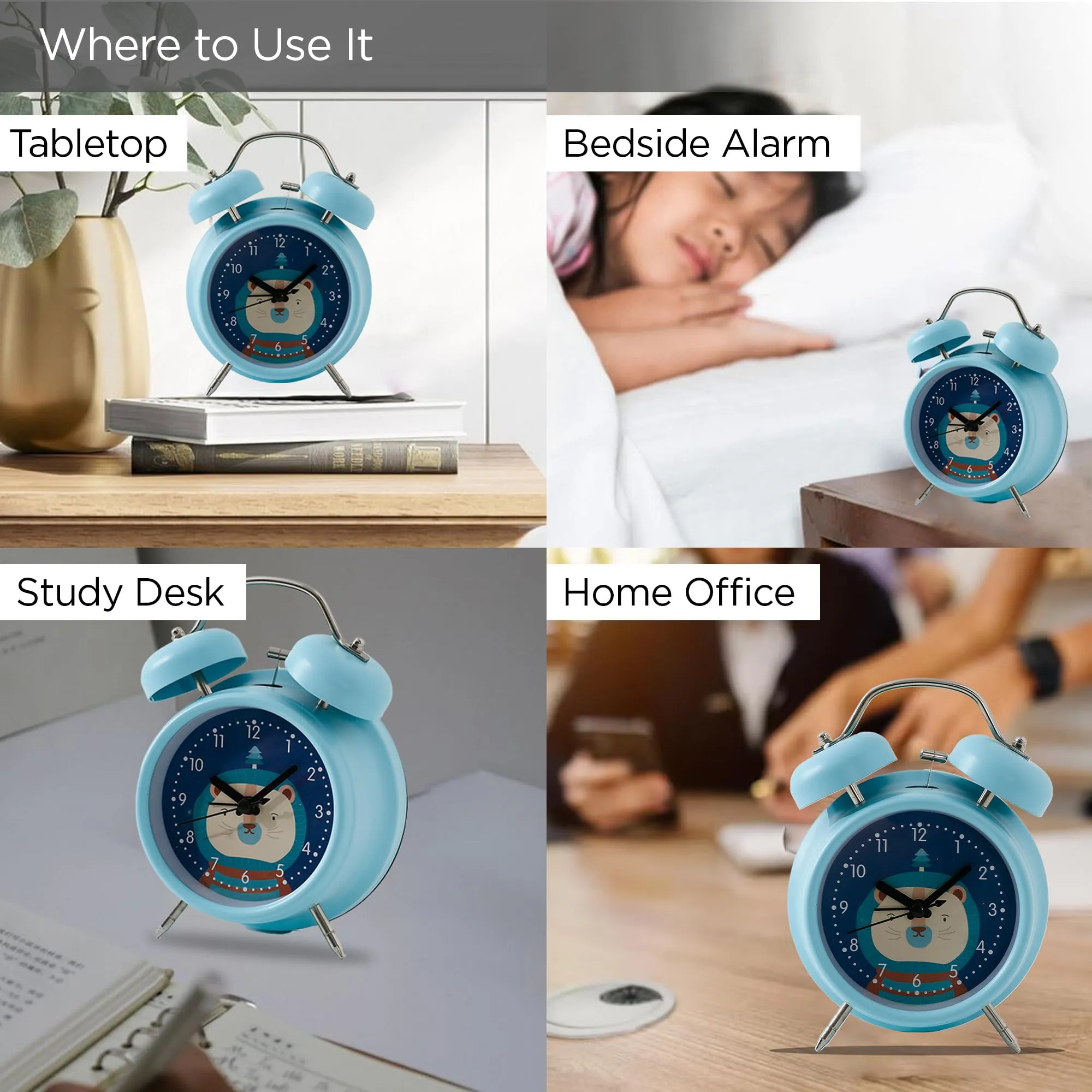 UMAI Alarm Clock with Night Light(16cm) |Alarm Clock for Students |Loud Alarm Clock for Heavy Sleepers |Mini Alarm Clock for Kids |Alarm Clock for Bedroom |Twin Bell Table Clock for Study Table-Blue