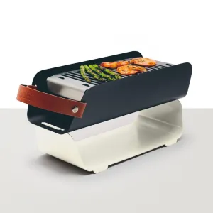 Una Portable Table Top Charcoal Grill, Cream White, 17" x 6.6" x 4.2"