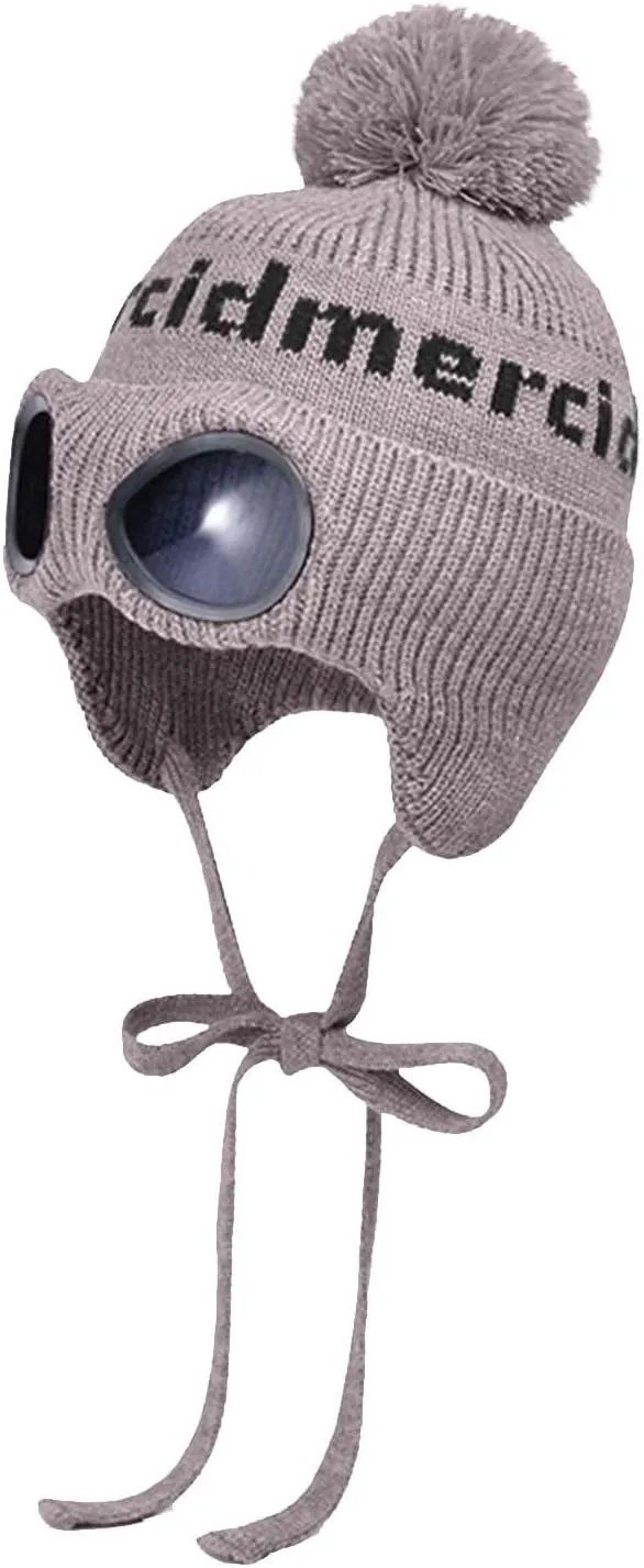 Unisex Knitted Goggles Beanie, Goggle Lens Beanie, Warm Winter Stylish Ear Skull Hat Outdoor Sports Cap for Teen