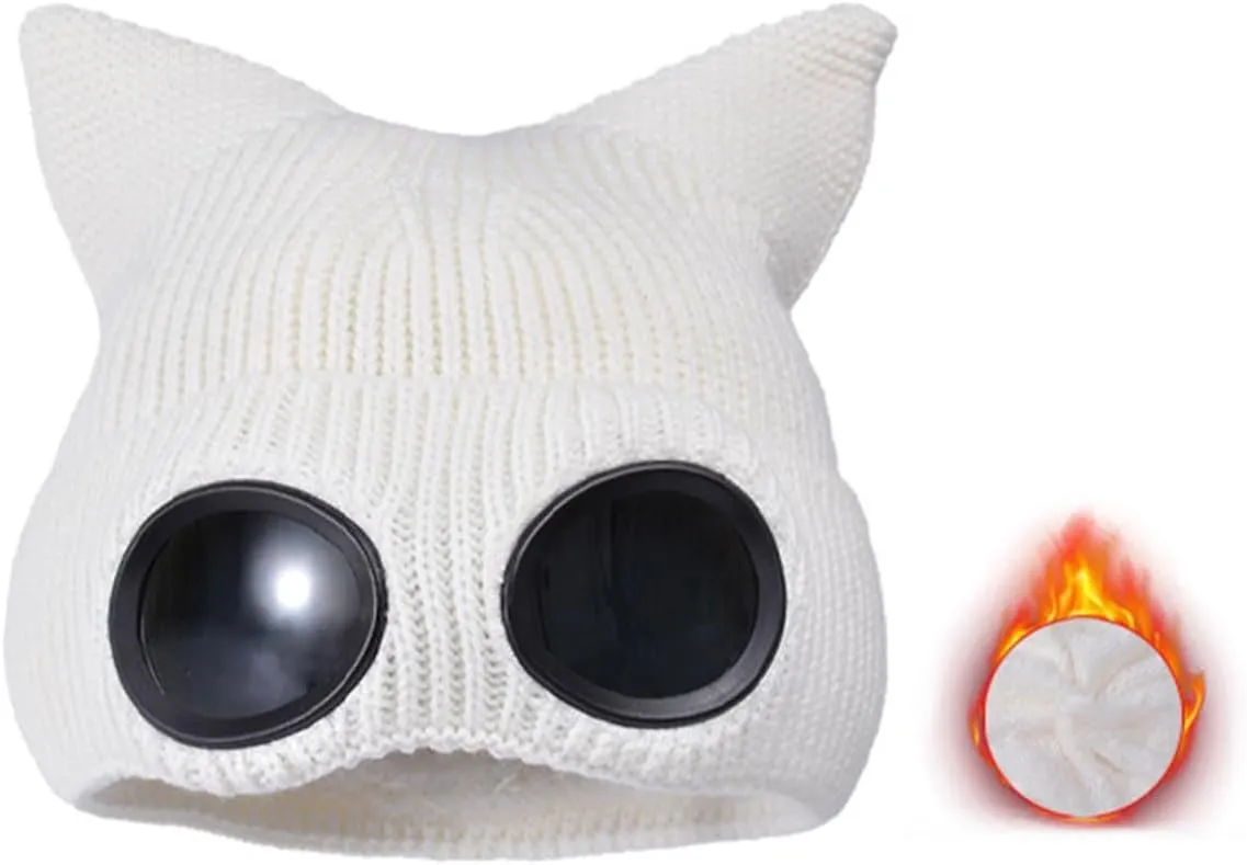 Unisex Knitted Goggles Beanie, Goggle Lens Beanie, Warm Winter Stylish Ear Skull Hat Outdoor Sports Cap for Teen