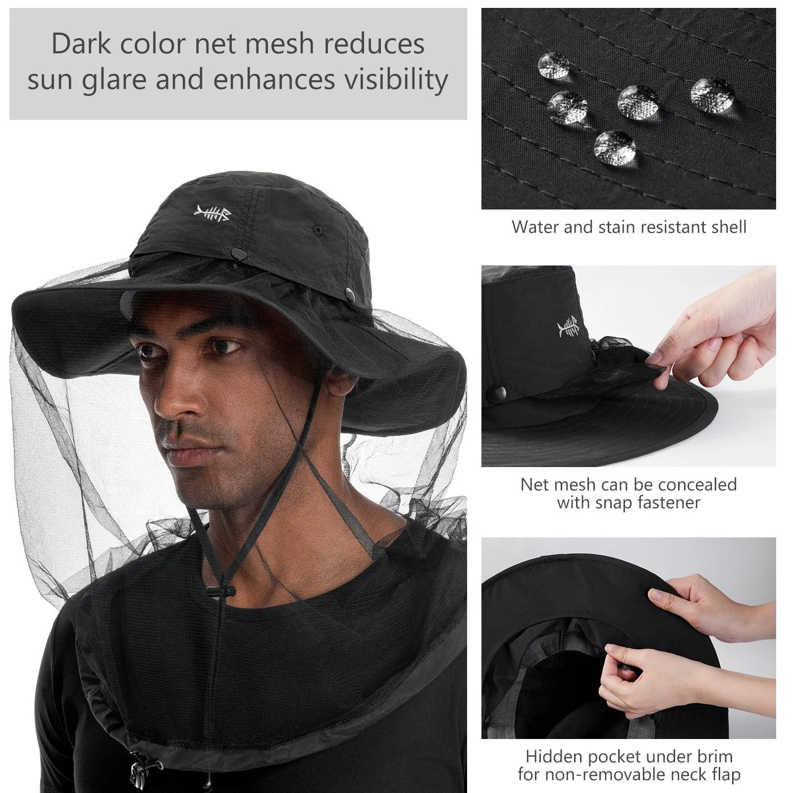 UPF 50  Mosquito Sun Hat with Neck Flap