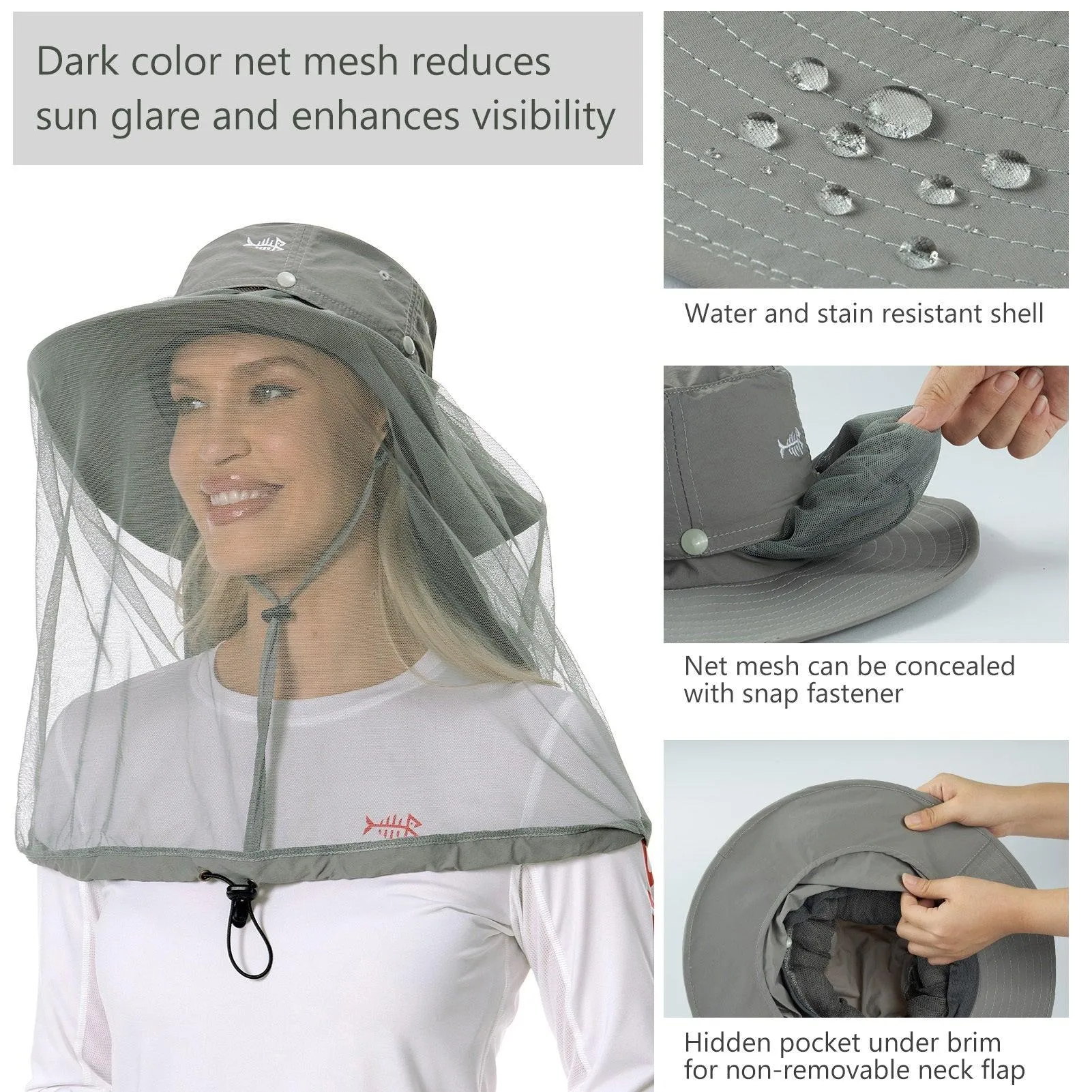 UPF 50  Mosquito Sun Hat with Neck Flap