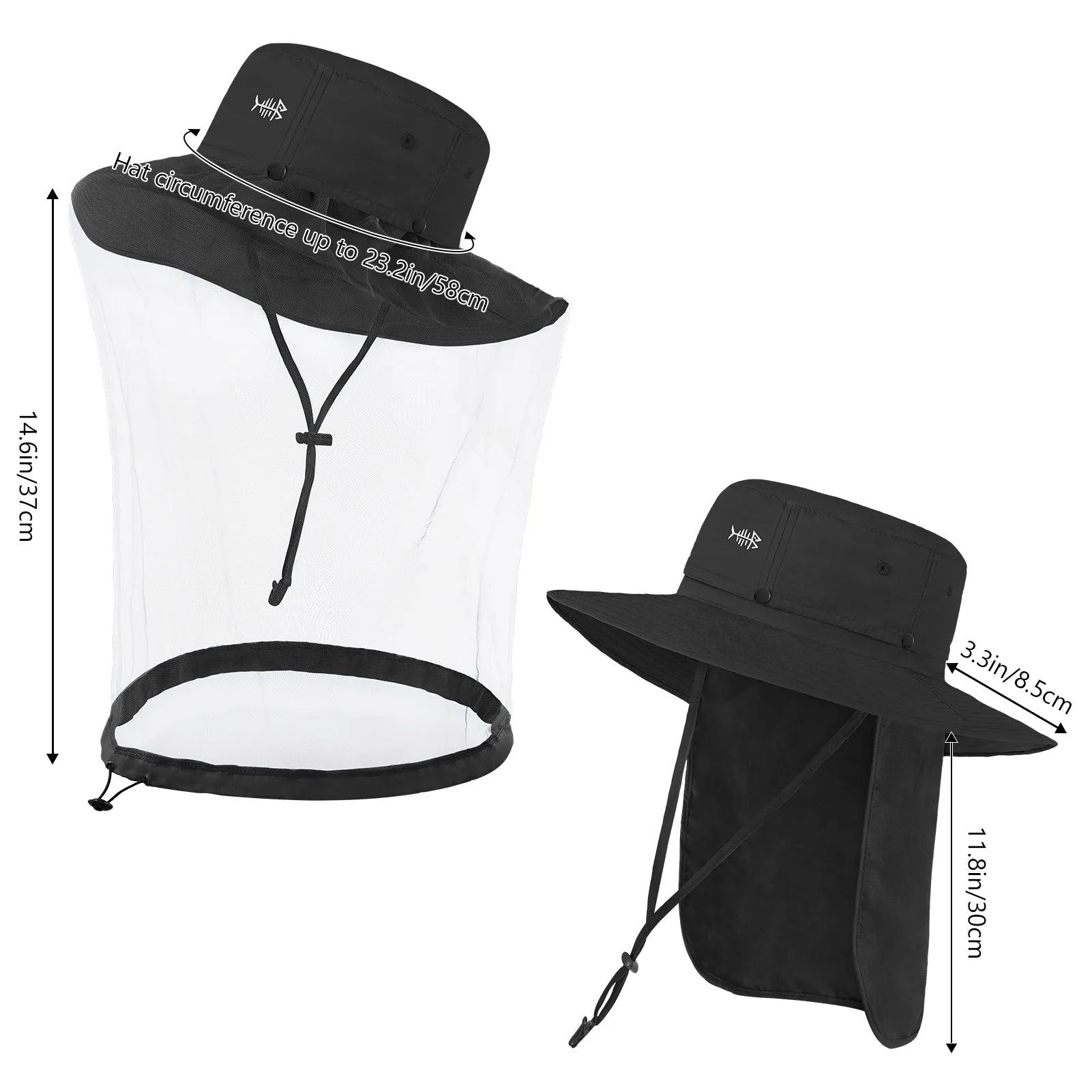 UPF 50  Mosquito Sun Hat with Neck Flap