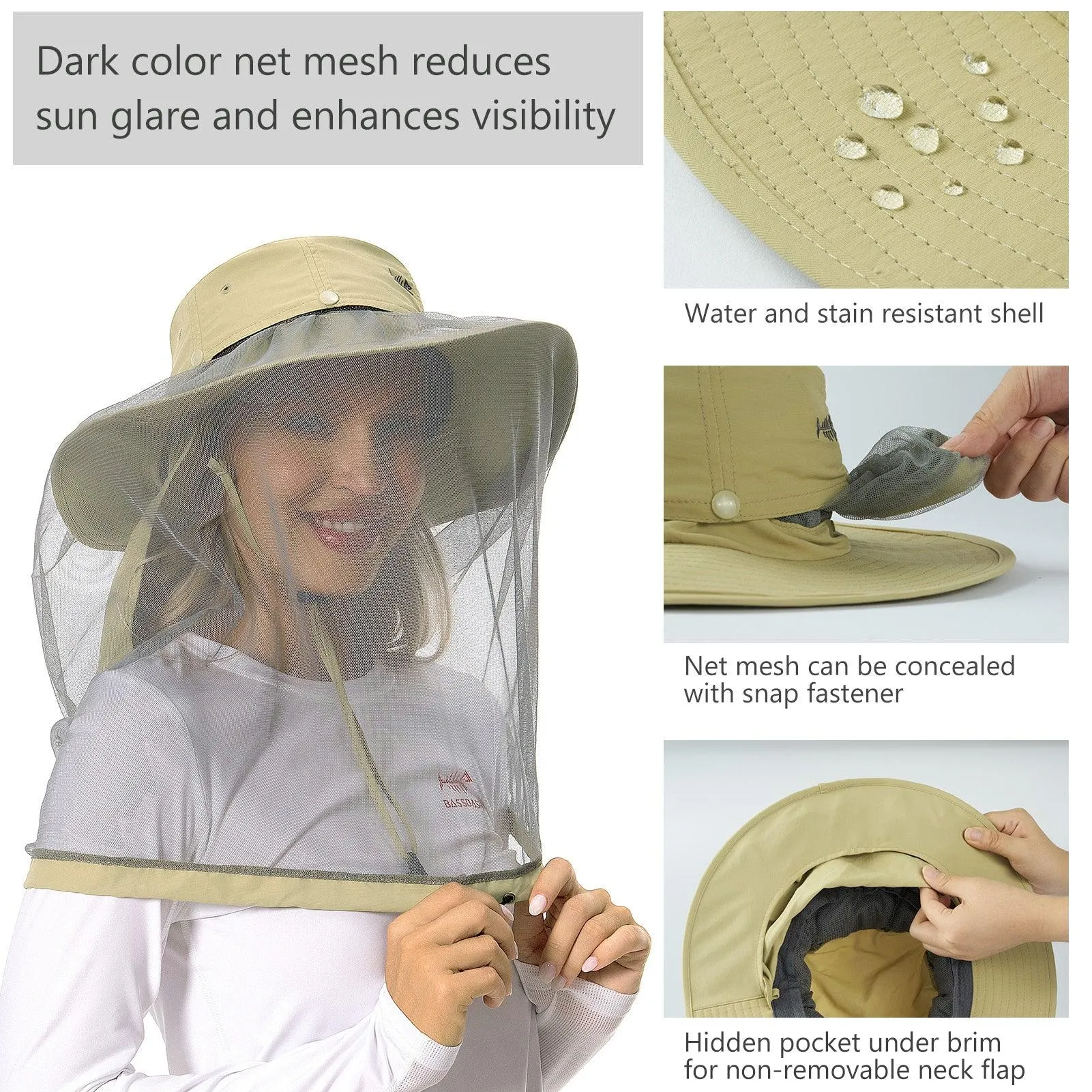 UPF 50  Mosquito Sun Hat with Neck Flap