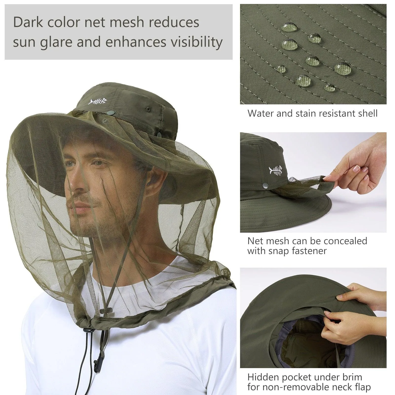 UPF 50  Mosquito Sun Hat with Neck Flap